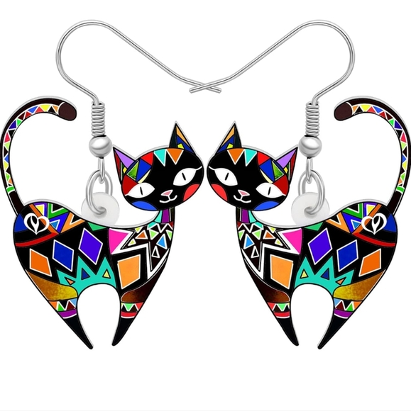 Women's jewelry unique multicolored designed cat dangle earrings! - Picture 1 of 5